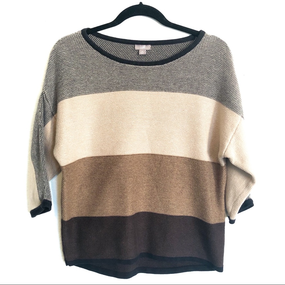 j jill brown tan color blocked knit 3/4 sleeve top